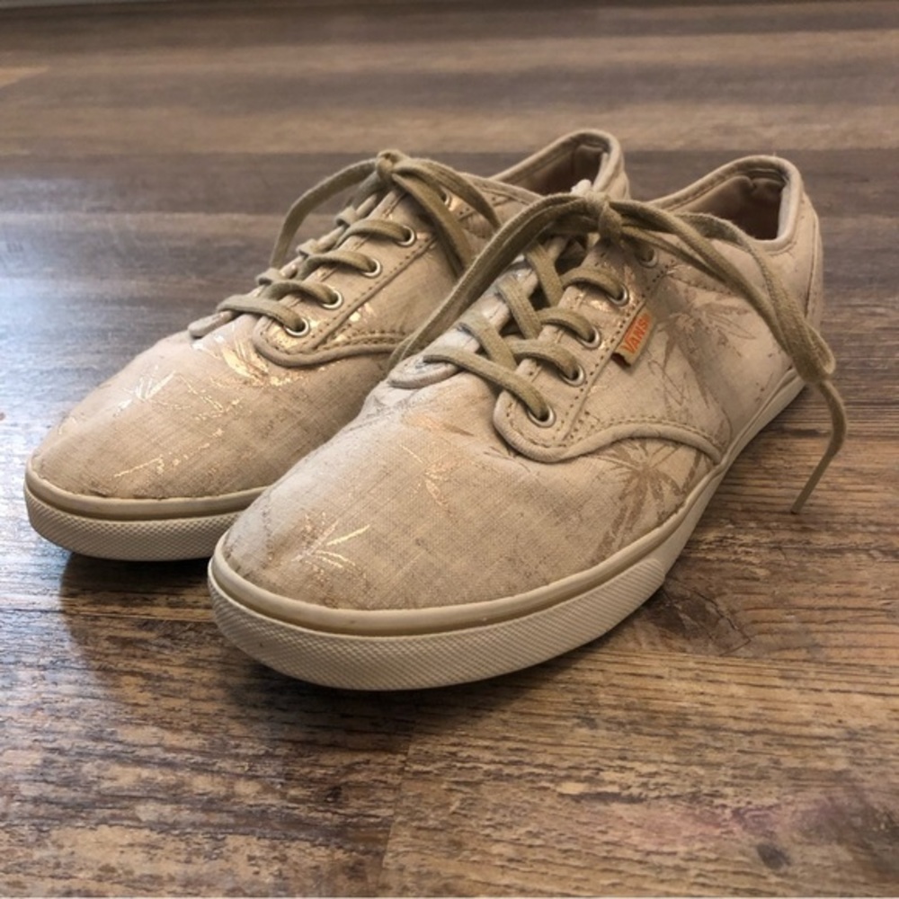 VANS beige with metallic palm leaf sneakers womens 8.5 GUC